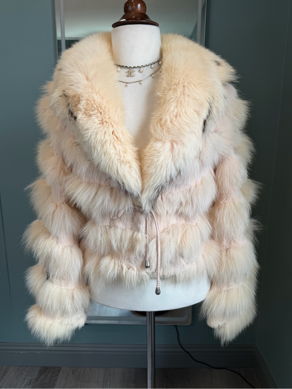 Vintage Blush Pink Rabbit Fur Fox Fur Collar Cropped Jacket XS/S